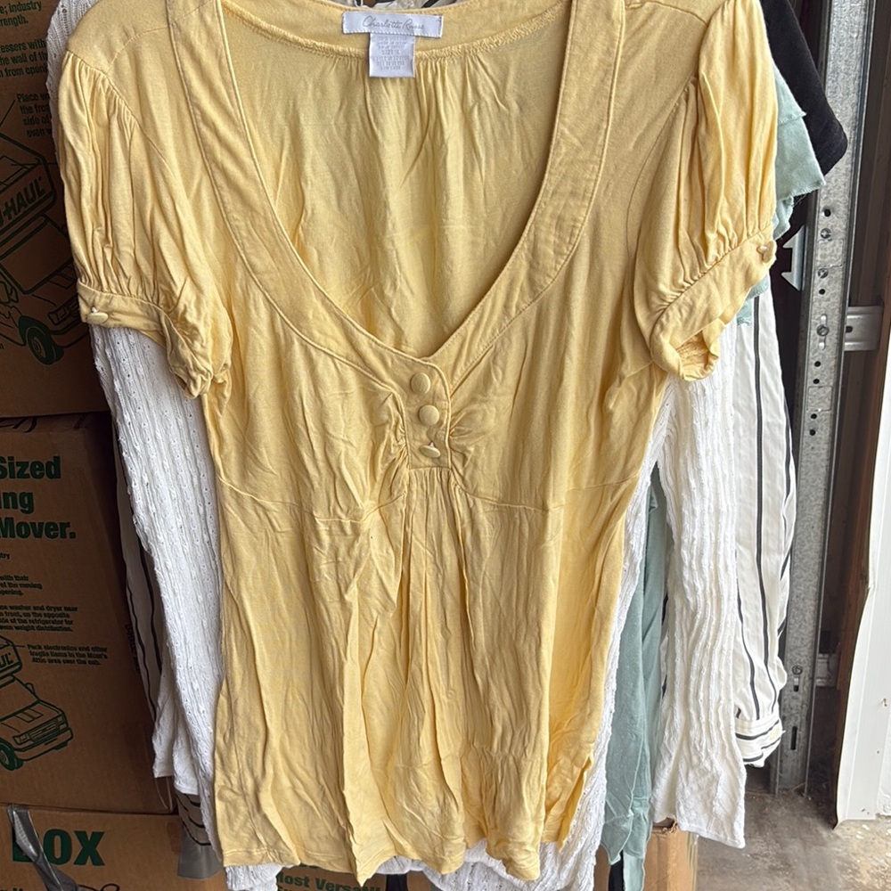 Charlotte Russe Yellow Fitted Ruched Blouse